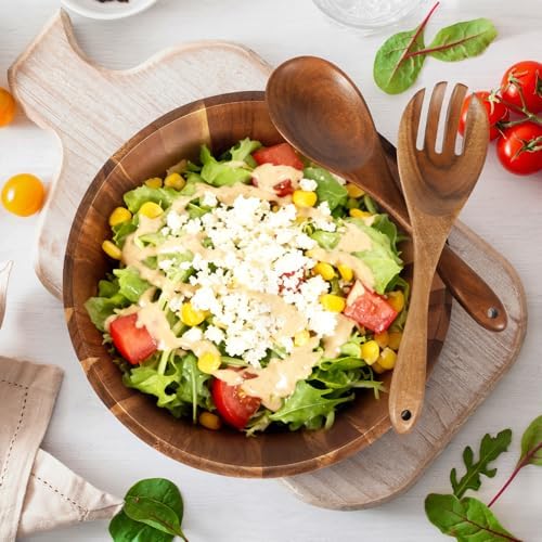 MYRAINBOW Wooden Salad Bowl Set 11.8 Inch – Acacia Large Wood Salad