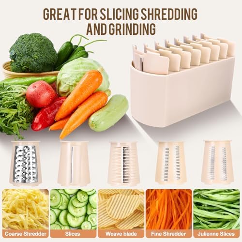 Rotary Cheese Grater with 5 Blades, Off-white