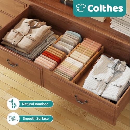 8 Pack Kitchen Drawer Dividers with Inserts, Bamboo Adjustable Drawer