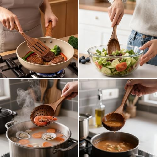 8 Piece Teak Wooden Kitchen Utensil Set