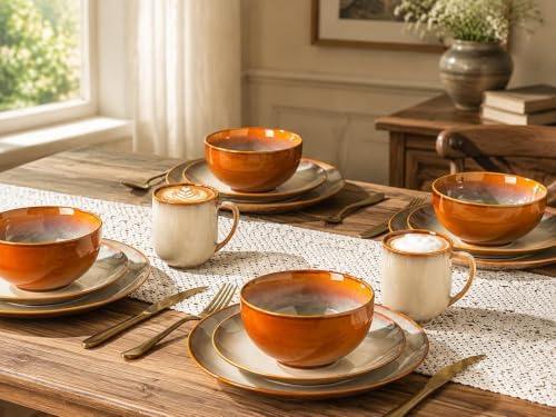 LERATIO Ceramic Dinnerware Sets for 8,24Pcs Porcelain Plates and Bowls Set