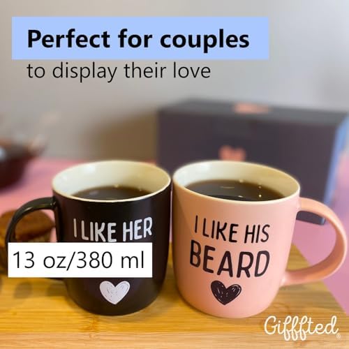 Triple Gifffted Funny Couples Mugs Gift Set for Him and Her, 13oz