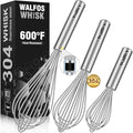 Walfos Whisk,304 Stainless Steel whisk,No-Rust 7+9+11inch Whisks for