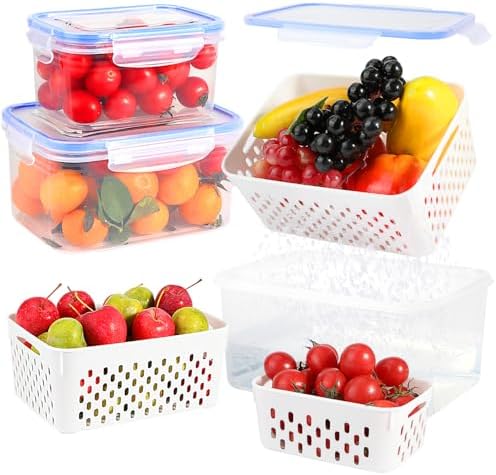 3 Pack Fruit Storage Containers for Fridge, Airtight Food Storage