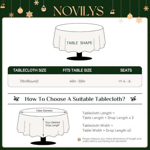 NOVILYS Green Christmas Round Tablecloth Xmas Tree Holiday Decor