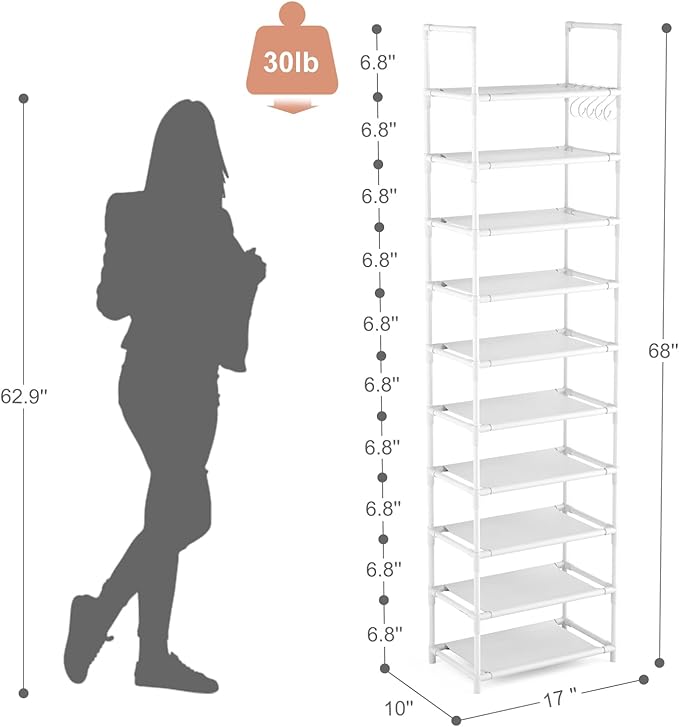 LANTEFUL 10 Tiers Tall Shoe Rack 20-25 Pairs Boots Organizer Storage Sturdy - Image 3