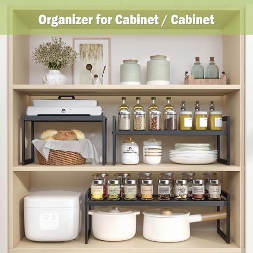 DOLALIKE Expandable Countertop Organizer, Black, 2 Pack