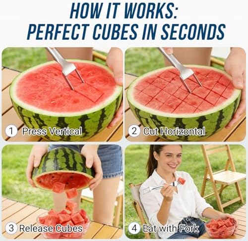 Watermelon Cutter Slicer, 2-in-1 Stainless Steel Fruit Fork