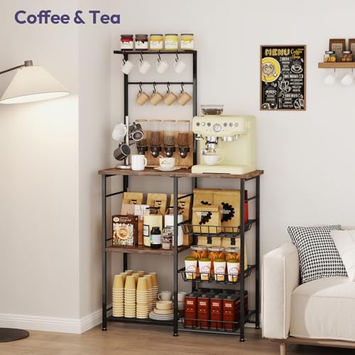SWTYMIKI Bakers Rack with Storage, Espresso