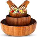 Hushee 5 Pcs Acacia Wood Salad Bowl Set 4.7" 6.3" 9.5" Wooden Mixing