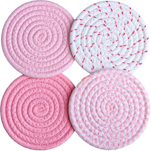 4.8 Inch Drink Coasters Set of 4, Large Fabric Cotton Coasters, Cute