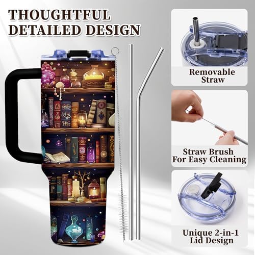 Book Lovers Gifts for Women, 40oz Tumbler with Handle & Straw