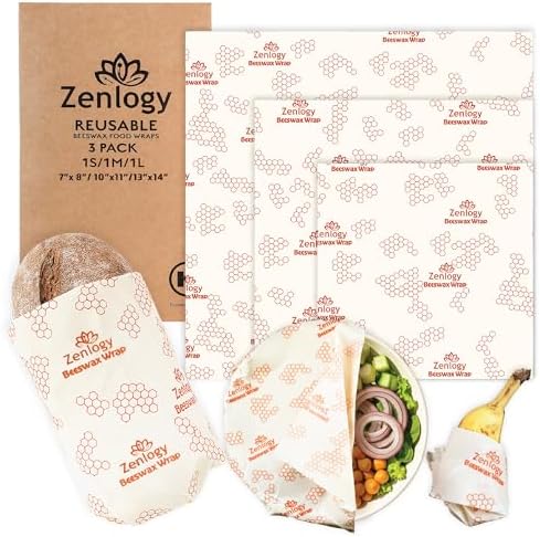 Zenlogy Beeswax Food Wraps, 3-Pack, Small Medium Large
