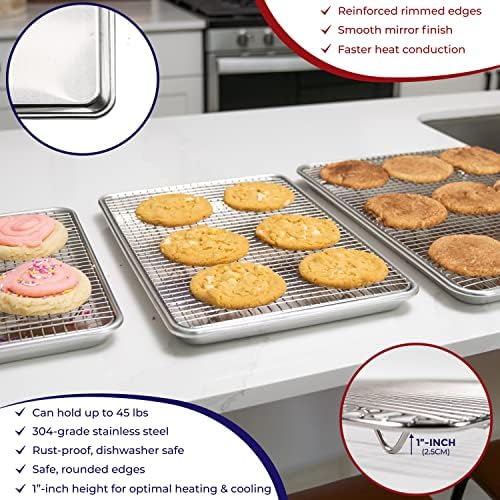 KITCHENATICS Half Sheet Baking Pan and Rack Set Warp-Free 13.1x17.9 In