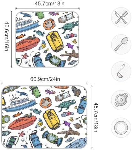 OTVEE Underwater Gear Art Dish Drying Mat for Kitchen Counter