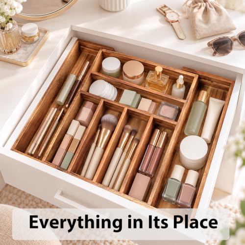 KITEISCAT Acacia Wood Expandable Silverware Organizer, Kitchen Utensil