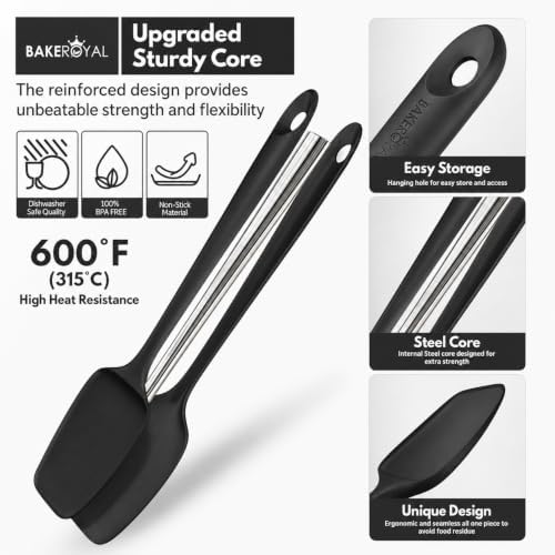 BakeRoyal Silicone Spatula Set, 600°F Heat Resistant, 4 Piece BPA-Free