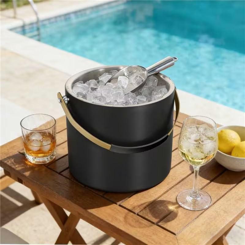3.2L/3.4Qt Modern Insulated Ice Bucket with Lid, Scoop