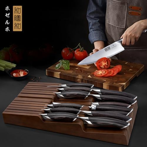 HOSHANHO 14-Piece Kitchen Knife Block Set