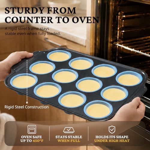 BRONYPRO Silicone Muffin Pans for Baking with Metal Frame, Egg Bite