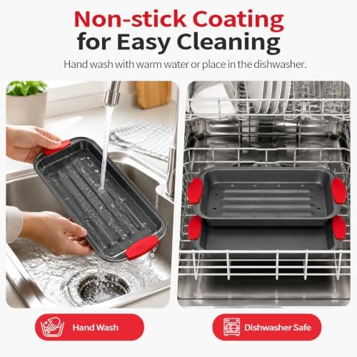 2 Pcs Non-Stick Meatloaf Pans with Drain Tray, PFOA-Free High-Carbon