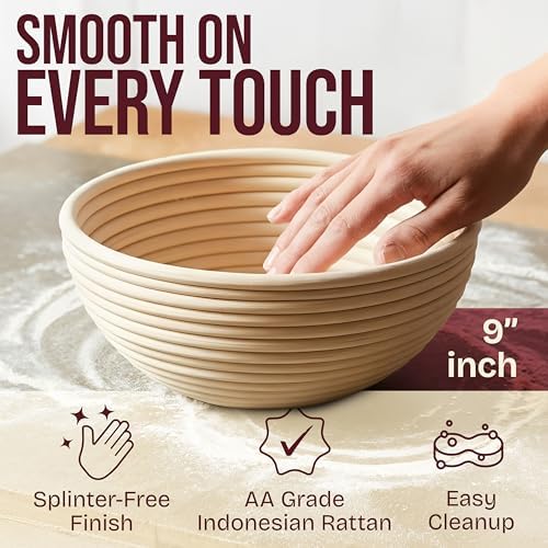 Superbaking Sourdough Banneton Bread Proofing Basket, 9" Round, Set of