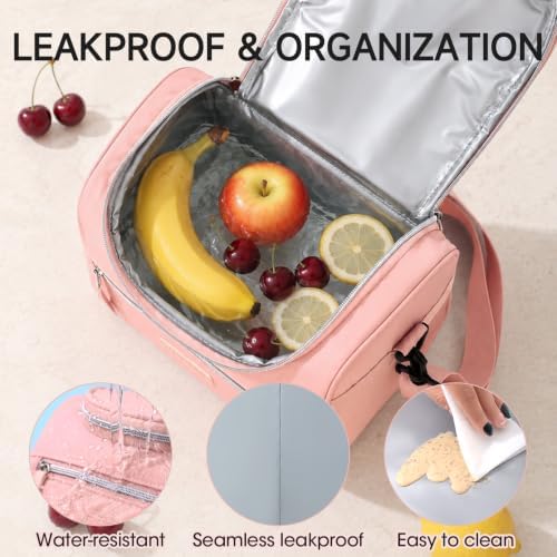 Insulated Lunch Bag Tote for Women, Pink