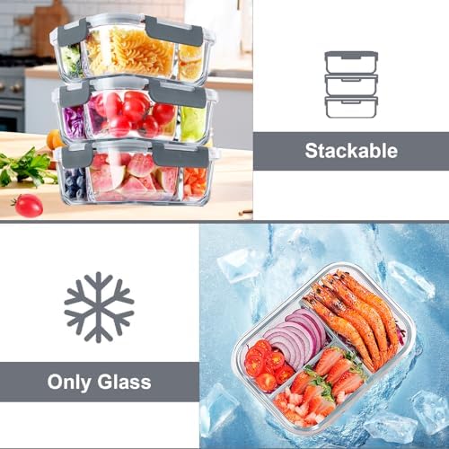 VERONES 5 PACK 36 OZ Glass Food Storage Containers, Grey