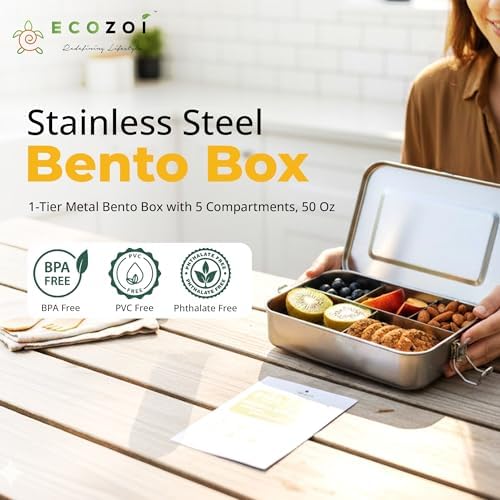 ecozoi 5 Compartment Stainless Steel Bento Lunch Box for Adults &
