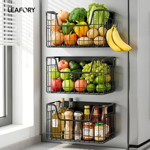 3 Pack Magnetic Fridge Shelves, Metal Fruit and Vegetable Basket