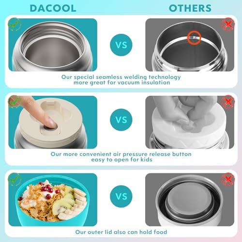 DaCool 2 Pack Food Thermo for Hot Food 16 OZ Insulated Food Jar Kids