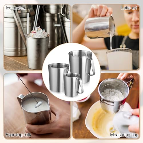 3 Pieces Stainless Steel Measuring Cups Metal Pitcher with Oz and ML