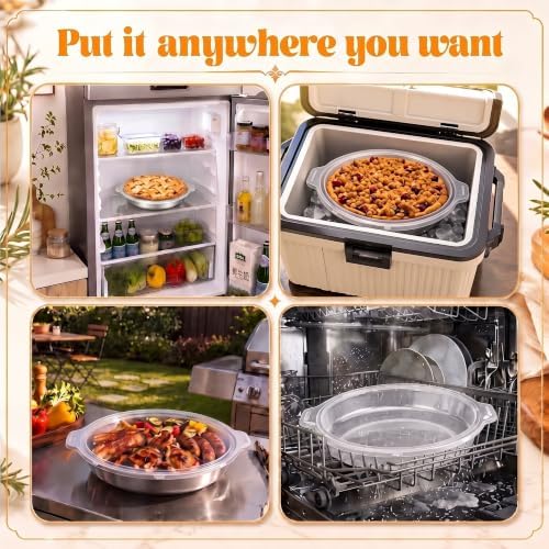 4 Pcs 10" Round Stainless Steel Pie Pans with Lids for Baking &