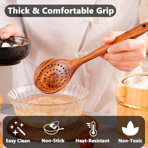 Wooden Kitchen Utensils Set 5-Piece Natural Teak Wooden Spoons for