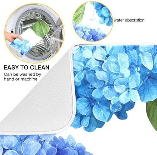 OTVEE Blue Hydrangea Nature Art Dish Drying Mat for Kitchen Counter