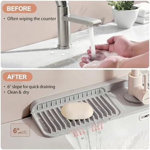 23.6 inch Silicone Faucet Mat for Kitchen Sink - 6° Slope & Fasten