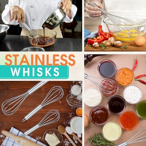 Domensi 24 Pcs 8" 10" 12" Whisks Set Kitchen Whisks for Cooking Heat
