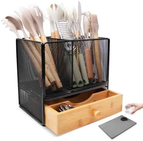 Kitchen Utensil Holder Countertop,Extra Large Utensil Organizer with Drawer