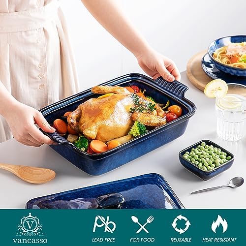 vancasso Casserole Dish with Lid, 3.8 Quart, Blue