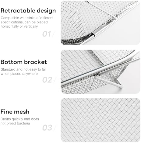 Over The Sink Colander,Stainless Steel Sink Mesh Colander Basket With
