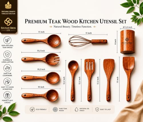 10-Piece Natural Teak Wood Cooking Utensil Set
