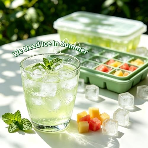 Ice Cube Trays with Lid, 2 Packs 30 Cubes Durable Stackable Flexible