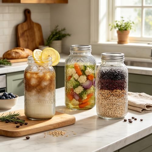 64oz Glass Mason Jars 1-Pack with Airtight Metal Split & Extra Plastic