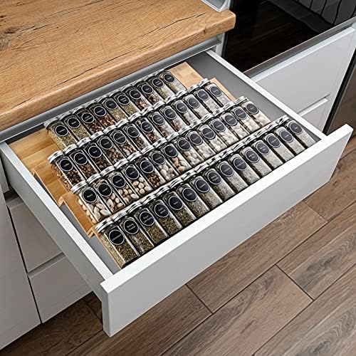 Mulush Bamboo Spice Rack Tray - Spice Drawer Organizer for Kitchen