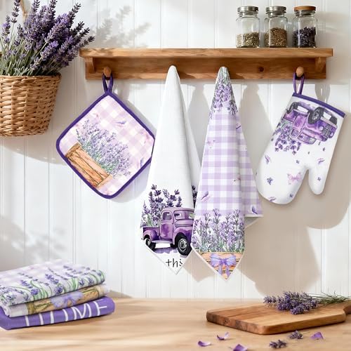 Lavender Spring Kitchen Towels and Oven Mitt Set, 8-Piece