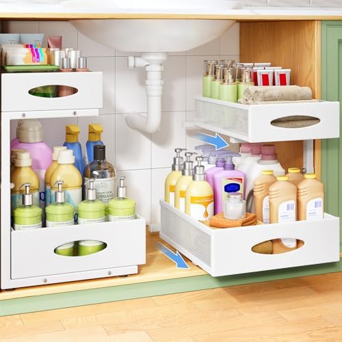 Under Sink Organizer, 2-Pack Pull Out Cabinet Organizer 2 Tier Metal