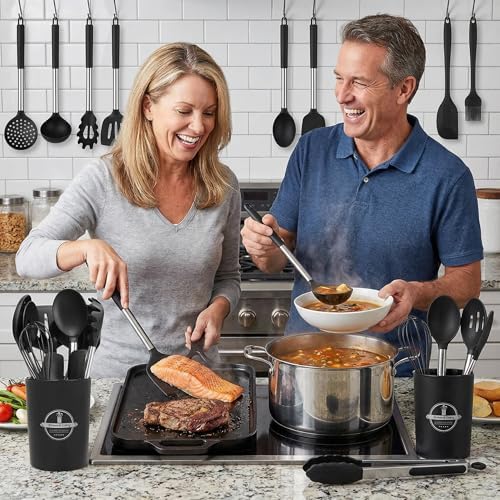 KSENDALO Cooking Utensils Set of 26, Black Silicone