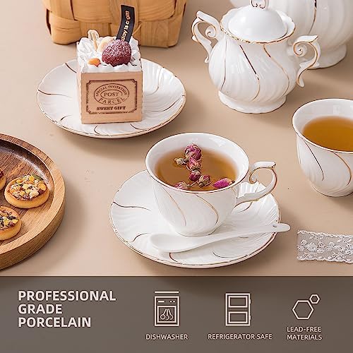 Agyiuns Tea Set 21Pcs ceramic 6 tea cups and saucers, sugar and