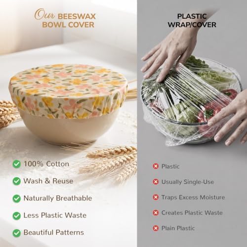 Reusable Beeswax Bowl Covers for Sourdough, 2 Pack, 10 Inch