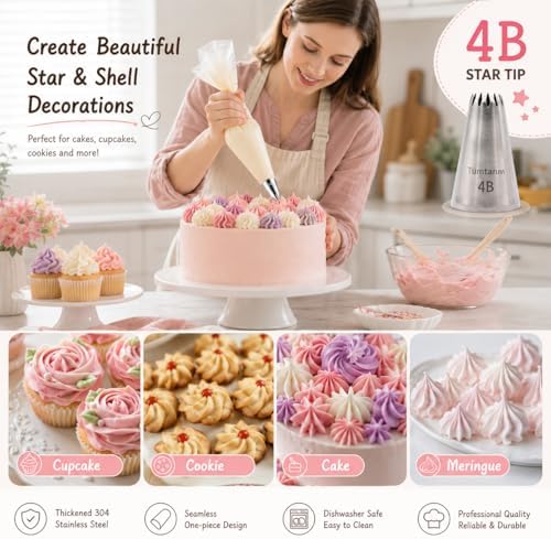 Piping Tips, 4B 3Pcs Large Icing Piping Tips Stainless Steel Seamless